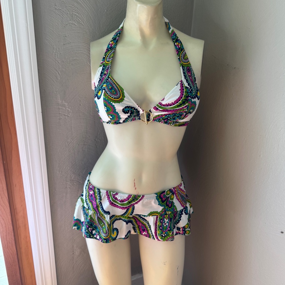 ABS bikini tank style top skort style bottom tropical print top size 6 bottom 8